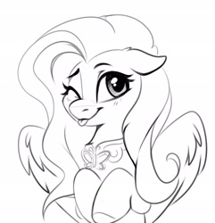 Size: 2552x2648 | Tagged: safe, artist:taneysha, derpibooru import, fluttershy, pegasus, pony, cute, monochrome, shyabetes, simple background, solo, tongue, tongue out, white background