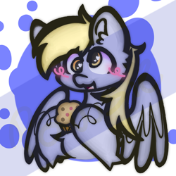 Size: 2048x2048 | Tagged: safe, artist:salzinhaowo, derpibooru import, derpy hooves, pegasus, pony, cute, female, food, high res, mare, muffin, open mouth, smiling, solo, that pony sure does love muffins
