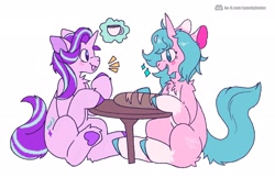 Size: 2048x1330 | Tagged: safe, artist:spookyfoxinc, derpibooru import, starlight glimmer, oc, pony, bread, food, glimbro, glimglam, lunch, pony oc, smiling, tea