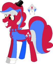 Size: 396x474 | Tagged: safe, artist:selenaede, artist:victorfazbear, derpibooru import, earth pony, pony, barely pony related, base used, beppi the clown, clothes, clown, clown pony, collar, crossover, cuphead, cutie mark, gloves, hat, ponified, simple background, smiling, top hat, transparent background