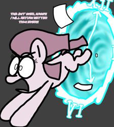 Size: 1275x1414 | Tagged: safe, artist:professorventurer, derpibooru import, pinkie pie, series:ask pippamena, backstory, defeated, pinkamena diane pie, simple background, solo, time portal, time travel