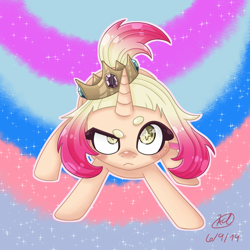 Size: 1000x1000 | Tagged: safe, artist:mcpearly, derpibooru import, pony, unicorn, abstract background, beanbrows, crown, eyebrows, jewelry, pearl (splatoon 2), ponified, regalia, solo, starry eyes, wingding eyes
