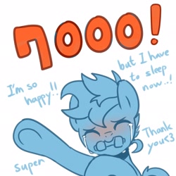 Size: 2048x2048 | Tagged: safe, artist:maren, derpibooru import, oc, oc only, oc:blue chewings, earth pony, pony, 2019, bust, crying, dialogue, eyes closed, meta, milestone, old art, simple background, solo, tears of joy, twitter, waving, white background