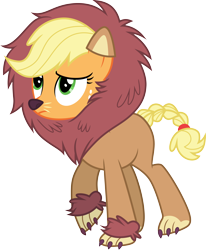 Size: 3000x3637 | Tagged: safe, artist:cloudyglow, derpibooru import, applejack, big cat, earth pony, lion, pony, scare master, .ai available, clothes, costume, female, halloween, halloween costume, high res, mare, raised hoof, raised leg, simple background, solo, transparent background, vector