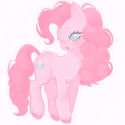 Size: 3000x3000 | Tagged: safe, artist:kichibun, derpibooru import, pinkie pie, earth pony, pony, :3, blushing, female, looking at you, mare, open mouth, pale color, simple background, soft color, solo, standing, unshorn fetlocks, white background