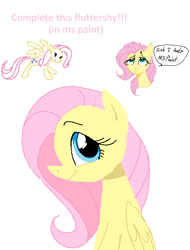 Size: 512x672 | Tagged: safe, artist:dotkwa, derpibooru import, fluttershy, pegasus, pony, dialogue, female, lidded eyes, mare, ms paint, simple background, solo, speech bubble, white background