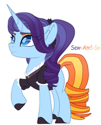 Size: 1280x1575 | Tagged: safe, artist:maximumpiracy, derpibooru import, oc, oc only, oc:sew-and-so, pony, unicorn, clothes, female, mare, simple background, solo, transparent background