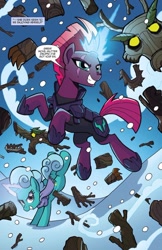 Size: 750x1155 | Tagged: safe, artist:tonyfleecs, derpibooru import, idw, glitter drops, tempest shadow, pony, timber wolf, unicorn, nightmare knights, spoiler:comic, dialogue, duo, female, magic, mare, speech bubble