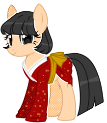 Size: 1581x1816 | Tagged: safe, artist:kellysweet1, derpibooru exclusive, derpibooru import, oc, oc only, oc:hanako, earth pony, pony, belt, clothes, female, kimono (clothing), mare, older, simple background, solo, transparent background