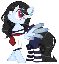 Size: 1879x2043 | Tagged: safe, artist:kellysweet1, derpibooru exclusive, derpibooru import, oc, oc only, oc:anime-chan, pegasus, pony, clothes, ear piercing, earring, female, jewelry, mare, necktie, piercing, school uniform, shirt, simple background, skirt, socks, solo, striped socks, transparent background