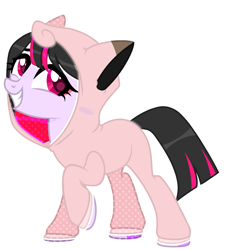 Size: 2079x2168 | Tagged: safe, artist:kellysweet1, derpibooru exclusive, derpibooru import, oc, oc only, oc:hera-chan, earth pony, jigglypuff, pony, clothes, cosplay, costume, crossover, female, grin, hoodie, mare, onesie, pokémon, raised hoof, raised leg, simple background, smiling, solo, transparent background