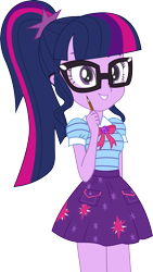 Size: 1321x2339 | Tagged: safe, artist:marcorulezzz, derpibooru import, sci-twi, twilight sparkle, better together, equestria girls, clothes, female, geode of telekinesis, magical geodes, pen, simple background, skirt, smiling, solo, transparent background, vector