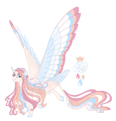 Size: 4200x4400 | Tagged: safe, artist:gigason, derpibooru import, oc, oc:rainbow raindrop, alicorn, pony, seraph, seraphicorn, colored wings, female, mare, multicolored wings, multiple wings, obtrusive watermark, simple background, solo, transparent background, watermark, wings