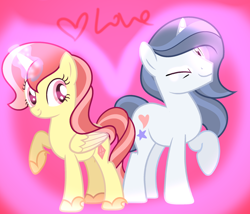 Size: 2300x1973 | Tagged: safe, derpibooru import, alicorn, pony, unicorn, base used, female, girlfriend, heart, male, marriage, one eye closed, shipping, wink