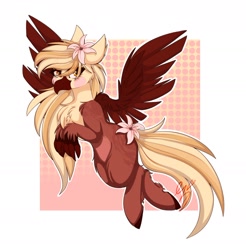 Size: 1706x1733 | Tagged: safe, artist:ezzerie, derpibooru import, oc, oc:satsuma, griffon, hippogriff, pegasus, beak, flower, flower in hair, long mane, solo, wings