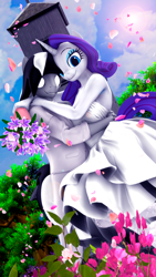 Size: 2160x3840 | Tagged: safe, artist:theshadow, derpibooru import, rarity, oc, oc:sound shock, anthro, pegasus, unicorn, 3d, canon x oc, cherry blossoms, clothes, dress, female, flower, male, mare, married, married couple, source filmmaker, stallion, straight, suit, wedding dress