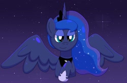 Size: 1592x1038 | Tagged: safe, artist:shycookieq, derpibooru import, princess luna, alicorn, pony, female, lidded eyes, solo, stars