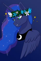 Size: 1080x1596 | Tagged: safe, artist:elementbases, artist:shycookieq, derpibooru import, princess luna, alicorn, pony, base used, bust, female, floral head wreath, flower, gradient background, mare, solo