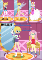 Size: 662x935 | Tagged: safe, artist:excelso36, fluttershy, oc, oc:cherish lynne, human, equestria girls, anxious, carousel boutique, chelye, clothes, commissioner:shortskirtsandexplosions, costume, crossdressing, dress, femboy, fluttershy likes femboys, girly, holding, mirror, modeling, petticoat, princess zelda, sissy, sweat, tinkerbell