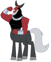 Size: 814x982 | Tagged: safe, artist:nukarulesthehouse1, derpibooru import, lord tirek, centaur, taur, frenemies (episode), admiring, antagonist, arms, artwork, flexing, flexing muscles, full body, horns, muscles, nose piercing, nose ring, paint tool sai, piercing, simple background, solo, transparent background, vector, vector trace