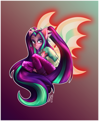 Size: 1378x1678 | Tagged: safe, artist:lemonhead2221, derpibooru import, aria blaze, human, equestria girls, rainbow rocks, female, fin wings, fins, outline, ponied up, solo, white outline, wings