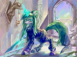 Size: 2224x1668 | Tagged: safe, artist:rugr, derpibooru import, oc, oc only, pony, unicorn, clothes, female, looking at you, mare, solo, sword, weapon