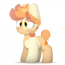 Size: 2200x2200 | Tagged: safe, artist:mochi_nation, derpibooru import, oc, oc only, oc:flame egg, earth pony, pony, coat markings, eye clipping through hair, female, mare, simple background, solo, white background
