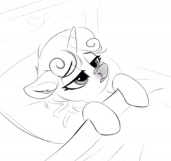 Size: 1940x1824 | Tagged: safe, artist:taneysha, derpibooru import, sweetie belle, pony, unicorn, bed, cold, monochrome, runny nose, sick, solo