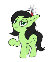 Size: 832x990 | Tagged: safe, artist:happy harvey, derpibooru import, oc, oc:anon filly, earth pony, pony, colored pupils, drawn on phone, ear fluff, ears, female, filly, foal, hat, lidded eyes, propeller hat, raised hoof, raised leg, simple background, smug, transparent background