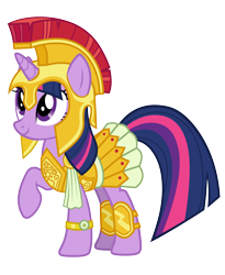 Size: 6204x7563 | Tagged: safe, artist:anonymous, derpibooru import, twilight sparkle, unicorn twilight, pony, unicorn, scare master, armor, armor skirt, athena sparkle, clothes, costume, featured on derpibooru, female, image, mare, png, simple background, skirt, smiling, solo, transparent background, vector