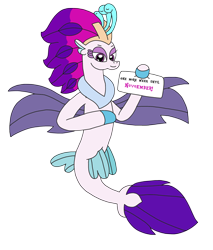 Size: 2448x2872 | Tagged: safe, artist:supahdonarudo, derpibooru import, queen novo, seapony (g4), my little pony: the movie, female, high res, holding, sign, simple background, smiling, transparent background