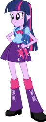Size: 552x1447 | Tagged: safe, artist:ytpinkiepie2, derpibooru import, twilight sparkle, equestria girls, backpack, boots, bowtie, clothes, cutie mark on clothes, hand on hip, high heel boots, shirt, shoes, simple background, skirt, solo, transparent background, vector