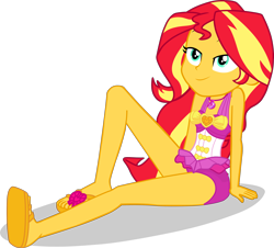 Size: 3298x2979 | Tagged: safe, artist:dustinwatsongkx, derpibooru import, sunset shimmer, equestria girls, accessory swap, bare shoulders, clothes, clothes swap, female, one-piece swimsuit, pinkie pie swimsuit, simple background, sleeveless, solo, swimsuit, swimsuit swap, transparent background