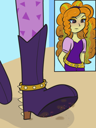 Size: 2048x2732 | Tagged: safe, artist:brandonthebronypony, derpibooru import, adagio dazzle, equestria girls, boots, crush fetish, female, fetish, micro, shoes, solo, tiny people, unaware, underfoot