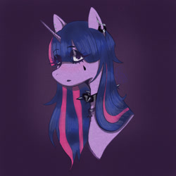 Size: 1000x1000 | Tagged: safe, artist:sizack, derpibooru import, twilight sparkle, pony, bust, choker, emo, emo twilight, female, spiked choker