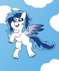 Size: 5000x6000 | Tagged: safe, derpibooru import, oc, oc only, oc:aurora, pegasus, pony, wolf, wolf pony, background, claws, cloud, colored wings, flying, happy, paws, sky, smiling, solo, spread wings, two toned wings, wings