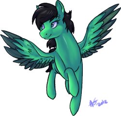 Size: 478x459 | Tagged: safe, artist:baisre, derpibooru import, oc, oc only, oc:batty, pegasus, pony, colored wings, eyebrows, eyebrows visible through hair, female, flying, mare, pegasus oc, signature, simple background, smiling, solo, spread wings, transparent background, wings