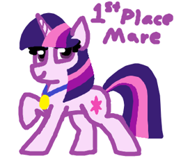 Size: 316x297 | Tagged: safe, artist:purblehoers, derpibooru import, twilight sparkle, unicorn twilight, pony, unicorn, female, mare, medal, ms paint, raised hoof, raised leg, simple background, solo, white background