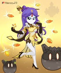 Size: 1616x1924 | Tagged: safe, artist:tabrony23, derpibooru import, rarity, equestria girls, beautiful, breasts, clothes, cosplay, costume, cute, female, gemstones, genshin impact, gloves, high res, jewelry, ningguang (genshin impact), patreon, patreon logo, raritits, shoes, show accurate, slimes (genshin impact), solo