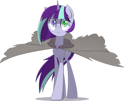 Size: 3082x2521 | Tagged: safe, artist:zacatron94, derpibooru import, oc, oc only, oc:aurora glimmer, pony, unicorn, cloak, clothes, female, mare, simple background, solo, transparent background