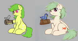 Size: 1434x769 | Tagged: safe, artist:pandacraft, derpibooru import, generator:stable diffusion, machine learning generated, oc, oc only, bird, earth pony, pegasus, pony, comparison, earth pony oc, pegasus oc