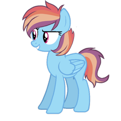 Size: 3072x3072 | Tagged: safe, artist:taeko, derpibooru exclusive, derpibooru import, oc, oc only, oc:rainbow borealis, pegasus, pony, 2022, blue body, female, folded wings, magical lesbian spawn, mare, multicolored mane, multicolored tail, no source, offspring, parent:rainbow dash, parent:scootaloo, parents:scootadash, pegasus oc, simple background, tail, transparent background, wings