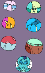 Size: 750x1213 | Tagged: safe, derpibooru import, gallus, ocellus, princess ember, sandbar, silverstream, smolder, yona, ball, ballcellus, emball, morph ball, student six