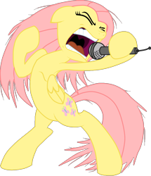 Size: 828x965 | Tagged: artist needed, source needed, safe, derpibooru import, fluttershy, pegasus, pony, bipedal, female, metalshy, microphone, screaming, simple background, solo, transparent background