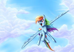 Size: 2400x1700 | Tagged: safe, artist:icelectricspyro, derpibooru import, pegasus, pony, 2013, cloud, female, flying, old art, rainbow, sky, solo