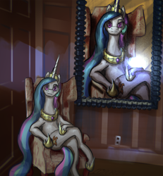 Size: 2270x2452 | Tagged: safe, artist:ciborgen, derpibooru import, princess celestia, alicorn, pony, chair, closed mouth, crown, cutie mark, eyes open, female, horn, jewelry, lighting, looking at you, picture, regalia, sitting, smiling, solo, throne, wings