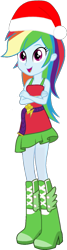 Size: 349x1299 | Tagged: safe, artist:fireluigi29, derpibooru import, rainbow dash, equestria girls, belt, boots, christmas, clothes, dress, fall formal outfits, hat, high heel boots, holiday, santa hat, shoes, simple background, solo, transparent background