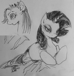 Size: 2559x2647 | Tagged: safe, artist:bishu, derpibooru import, rarity, oc, pony, sketch, traditional art