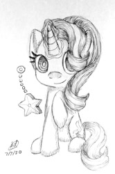 Size: 796x1200 | Tagged: safe, artist:mcpearly, artist:mcpearly1, derpibooru import, starlight glimmer, pony, unicorn, grayscale, magic, monochrome, raised hoof, raised leg, sketch, solo, stars, telekinesis, traditional art