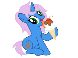 Size: 2048x1536 | Tagged: safe, artist:pastelpaintsthebeanp, artist:ry-bluepony1, derpibooru import, oc, oc only, oc:radiant rail, unicorn, base used, cherry, chocolate, female, food, hair, ice cream, ice cream cone, mane, show accurate, simple background, solo, tail, transparent background